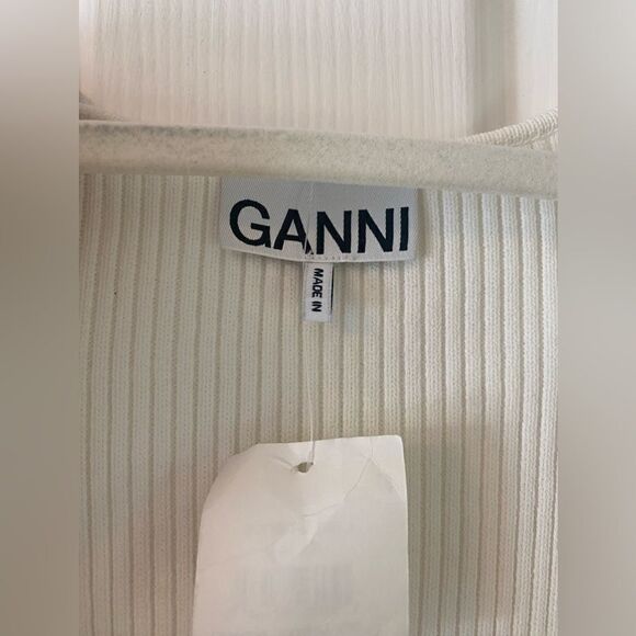 NWT GANNI Ribbed Mélange Knit Long Sleeve Midi Dress White size L - Picture 6 of 8